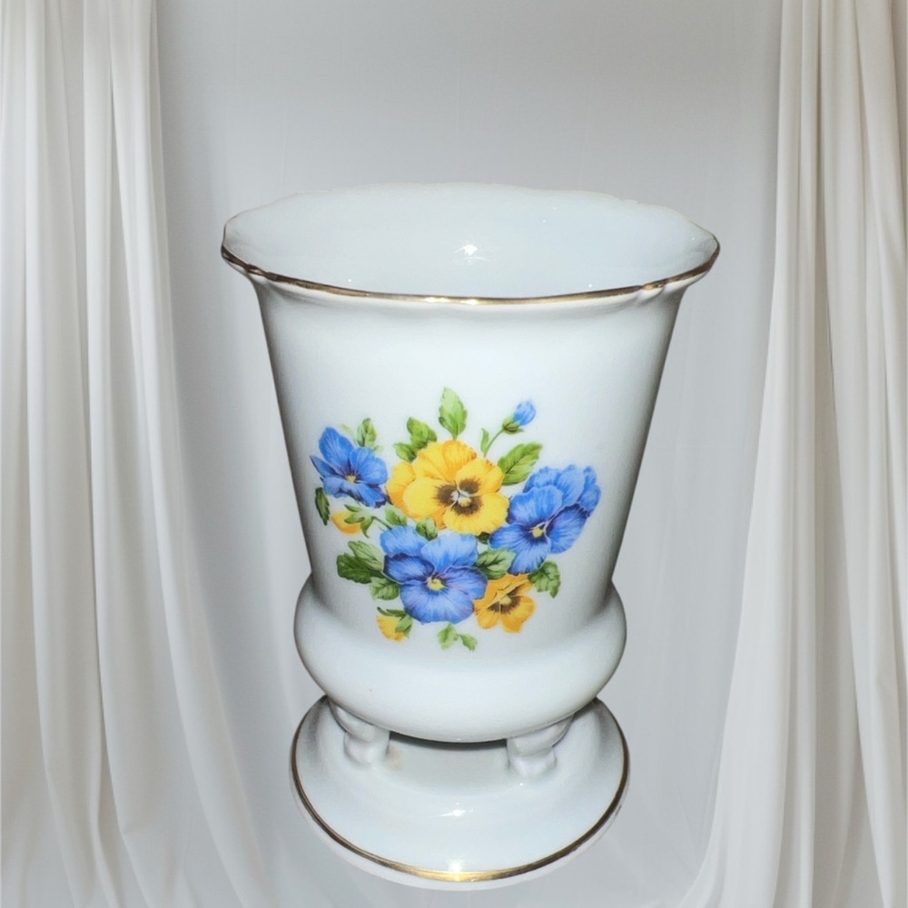 Vintage Kaiser W Germany Porcelain Floral Footed Mini Vase Gold Trim